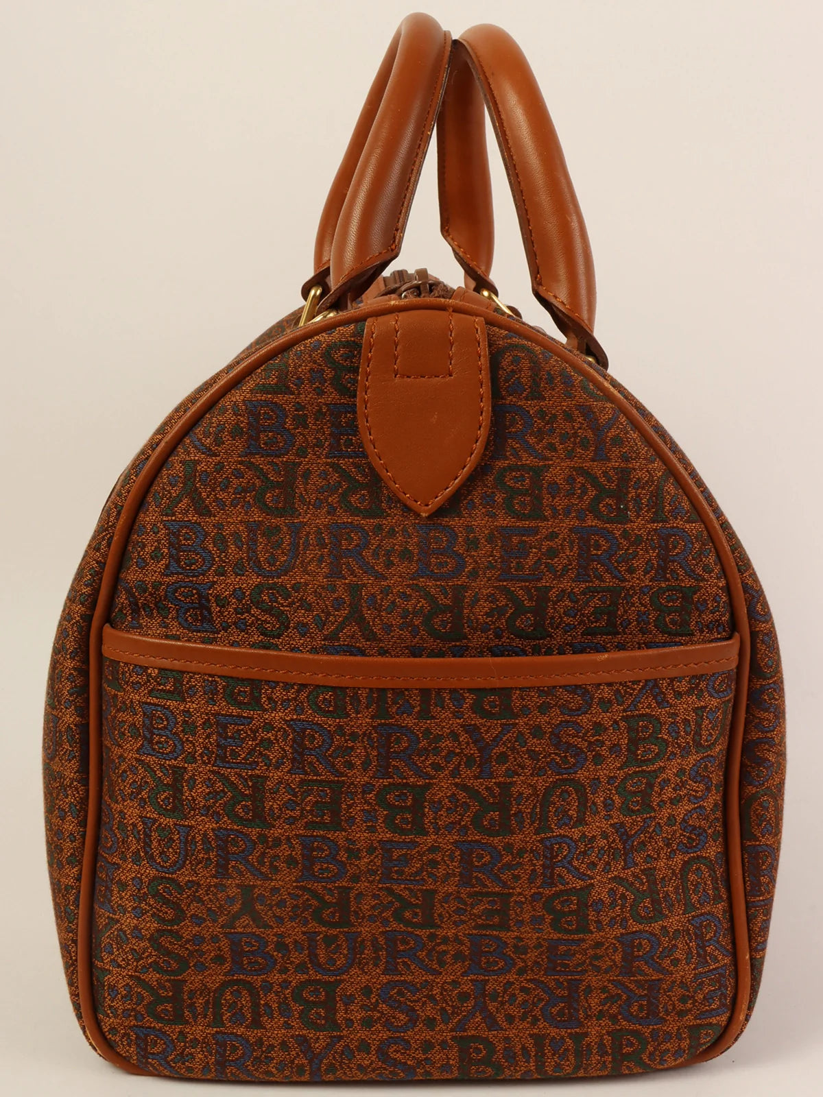 BURBERRY Cnavas Logo Pattern Boston Bag Brown