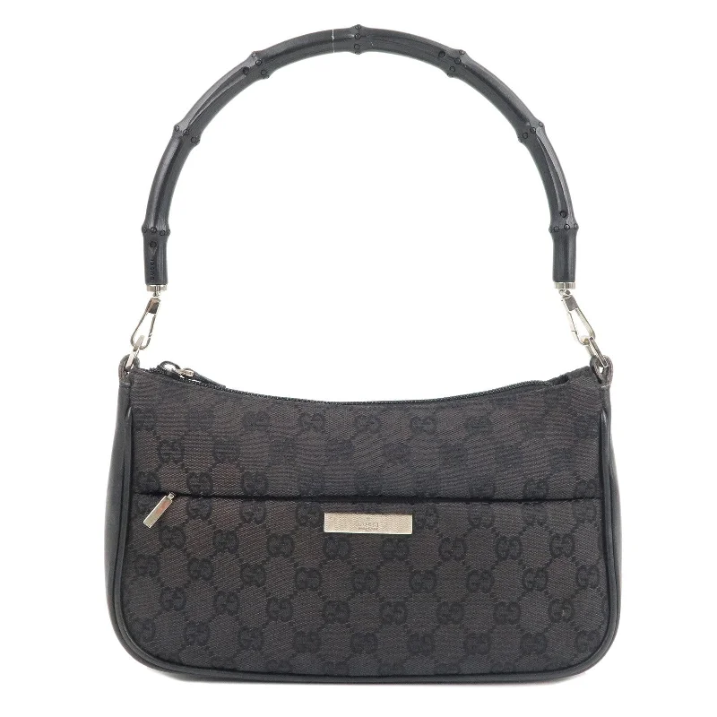 GUCCI Bamboo GG Canvas Leather Shoulder Bag Black 001.3865