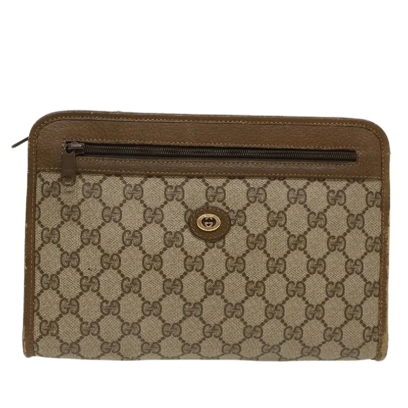 GUCCI GG Canvas Clutch Bag PVC Leather Beige  yk7935B