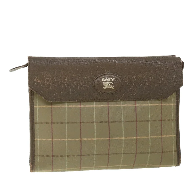 BURBERRYSs Nova Check Clutch Bag Nylon Canvas Brown Auth bs9092