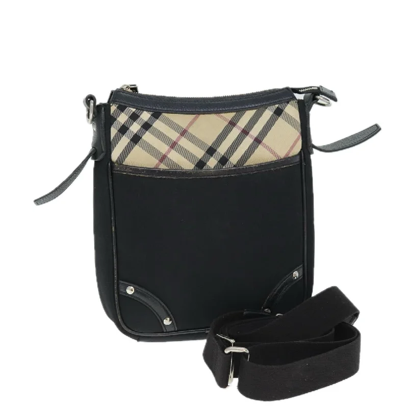 BURBERRY Nova Check Shoulder Bag Nylon Black Beige Auth 75144