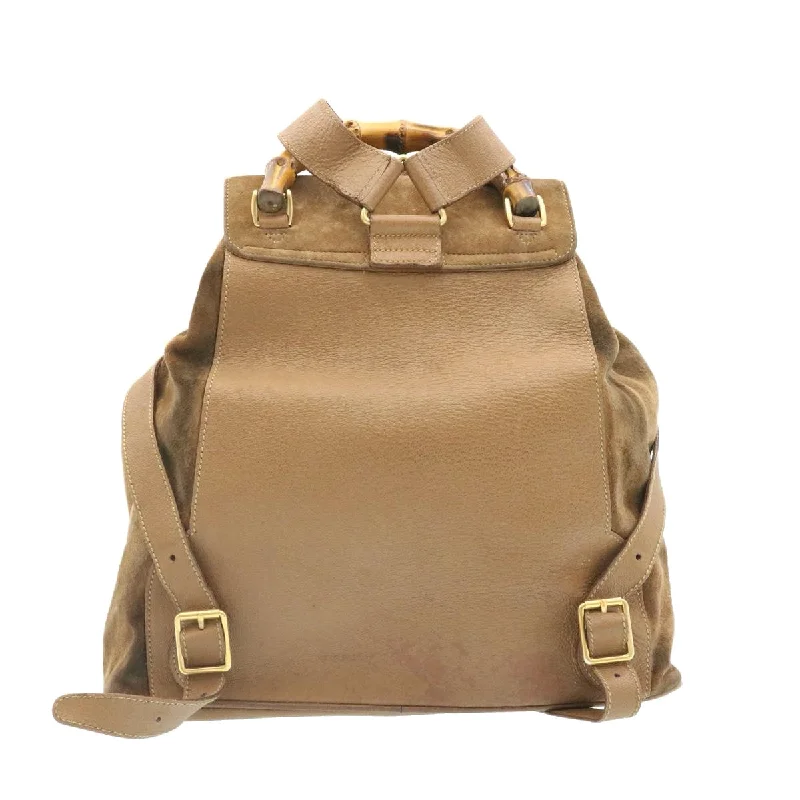 GUCCI Bamboo Backpack Suede Brown  ds086