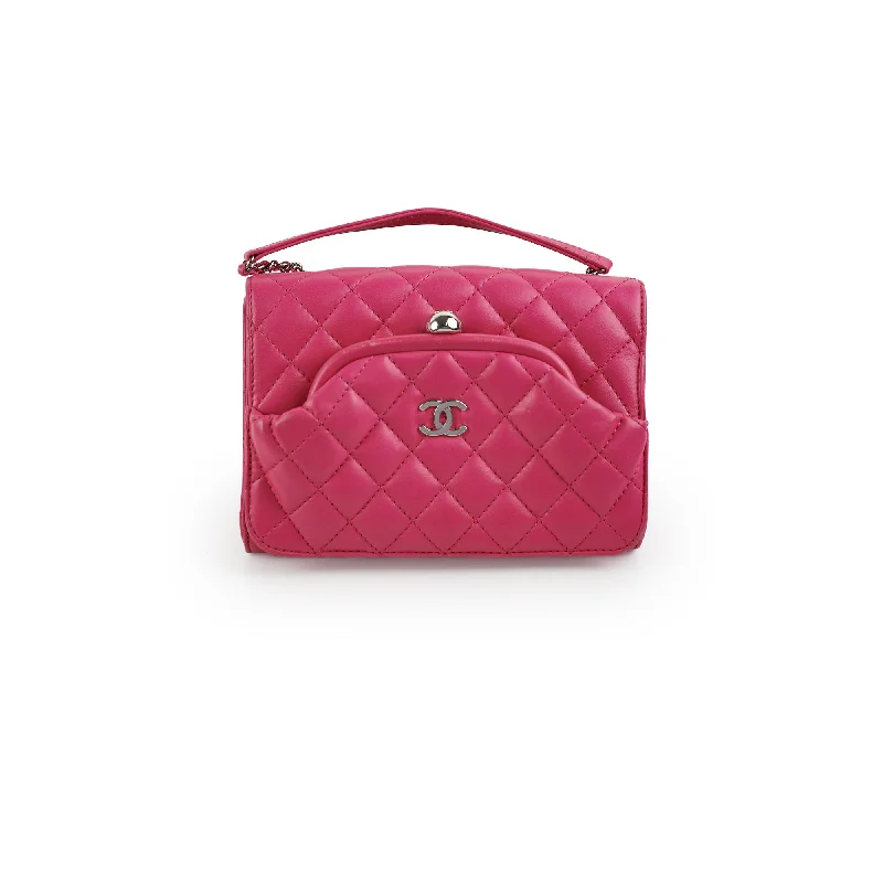 Chanel Lambskin Leather Kiss-Lock Pocket Crossbody Bag Pink