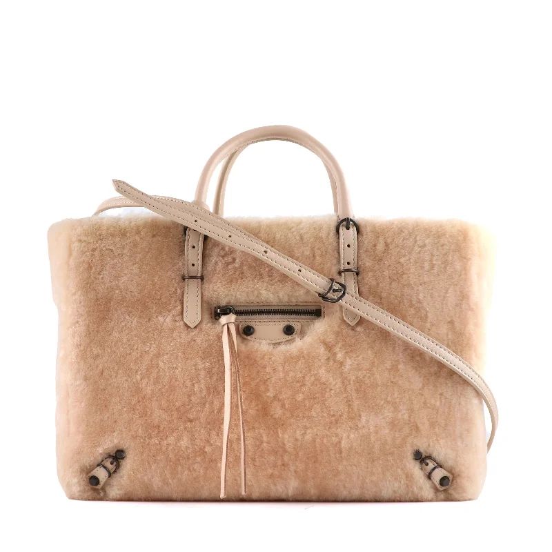 BALENCIAGA - Sac cabas avec bandoulière Papier A4 Cartable en mouton beige