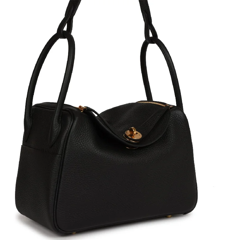 Hermes Lindy 26 Black Clemence Gold Hardware