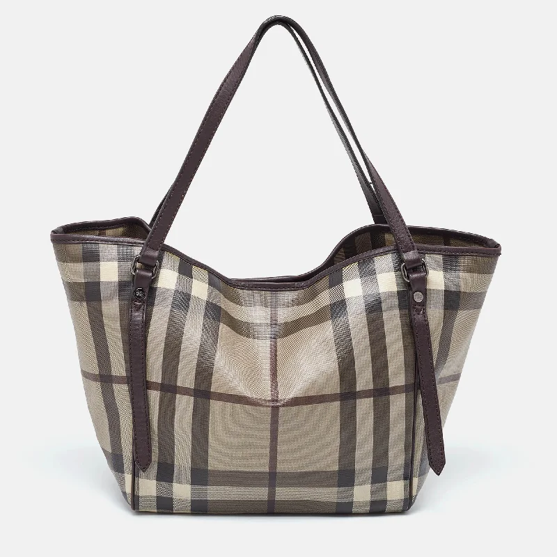 BURBERRY Smoked Check Coated Canvas and Leather Small Canterbury Tote