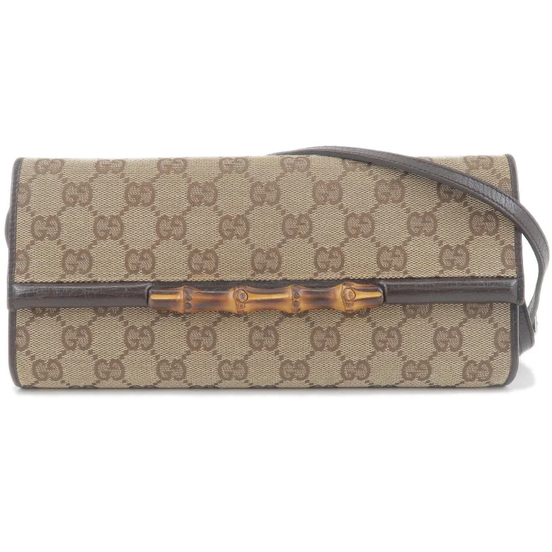 GUCCI Bamboo GG Canvas Leather 2Way Shoulder Bag Brown 117594