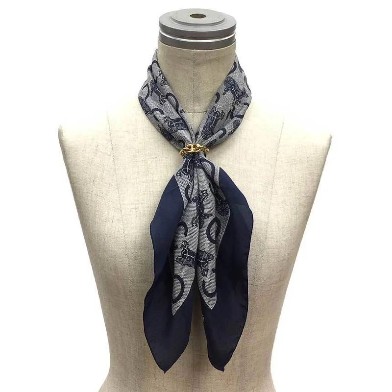 Celine Carre Scarf Muffler Carriage Petit Navy