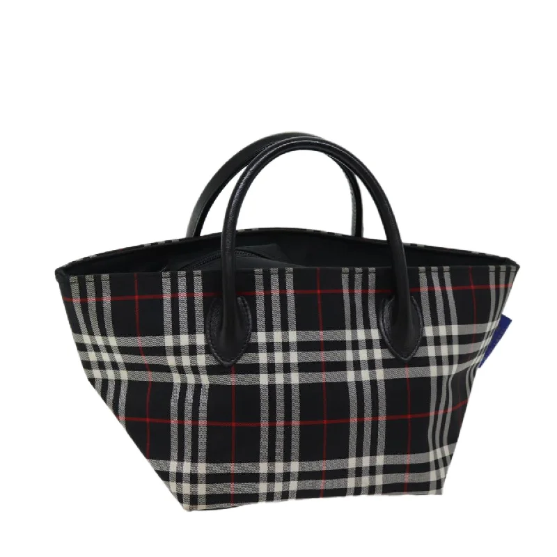 BURBERRYSs Nova Check Blue Label Hand Bag Nylon Black Auth kk207