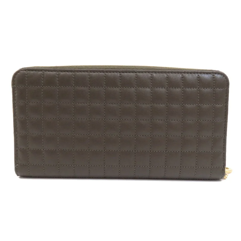 Celine Quilted Round Long Wallet Calf Women's