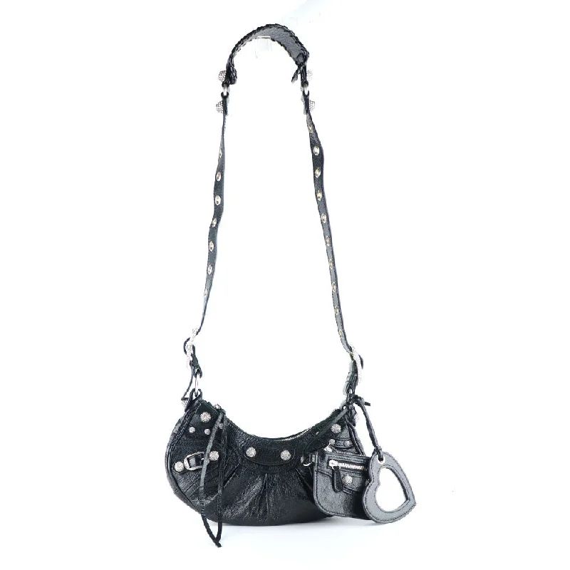 BALENCIAGA - Sac à bandoulière Cagole XS strass en cuir noir