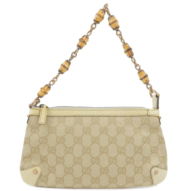 GUCCI Bamboo GG Canvas Leather Pouch Purse Beige Ivory 124289