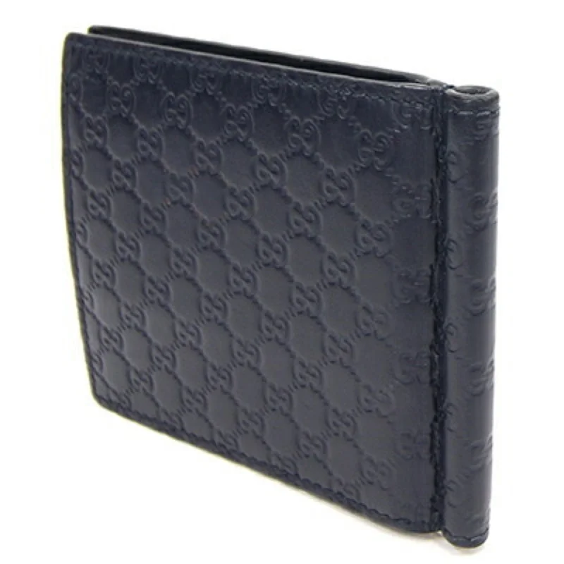 GUCCI Bifold Money Clip Micro sima 544478 Navy Leather Billfold Men's