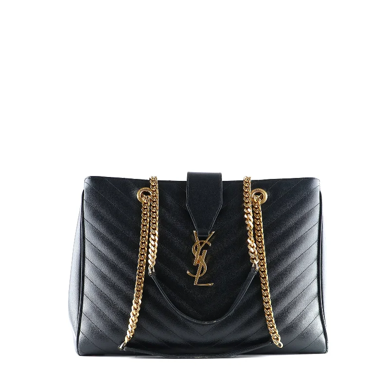 SAINT LAURENT - Sac cabas Shopping Monogramme en cuir grainé noir