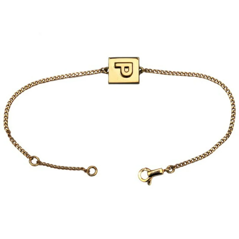 Celine Bracelet Gold 46B0P6BRA 35OR GP Celine Initial Alphabet P Breath Chain Plate Ladies