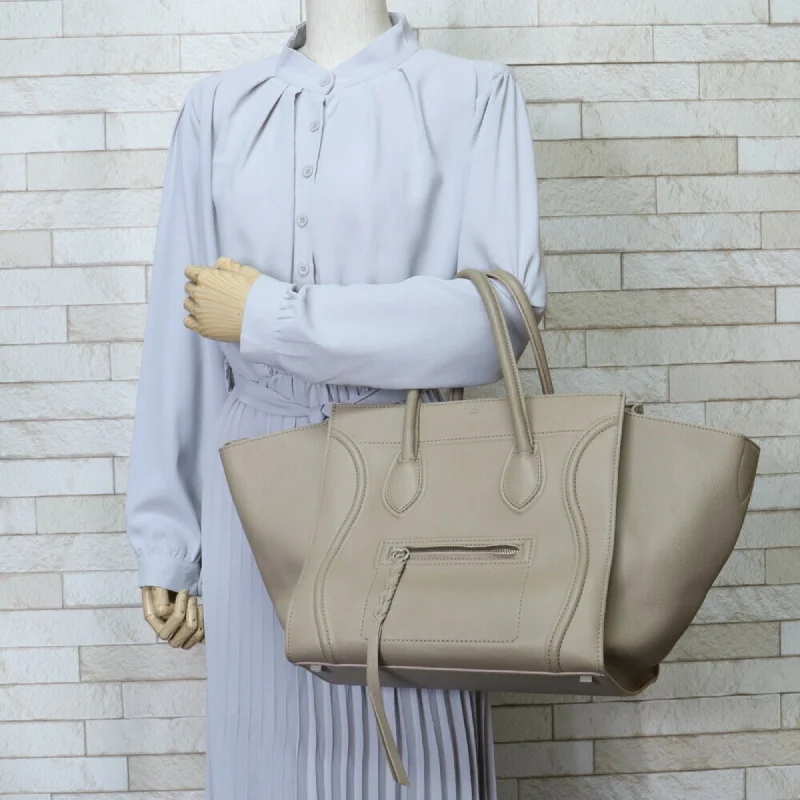 Celine Luggage Phantom Handbag Leather Beige Ladies