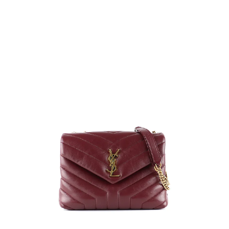 SAINT LAURENT - Sac à bandoulière Loulou small en cuir matelassé bordeaux