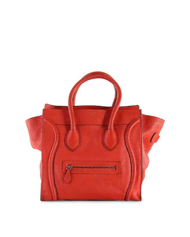 Celine Coral Calfskin Leather Mini Luggage Tote Bag