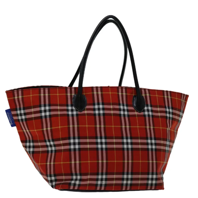 BURBERRYSs Nova Check Blue Label Hand Bag Nylon Red Auth bs12546