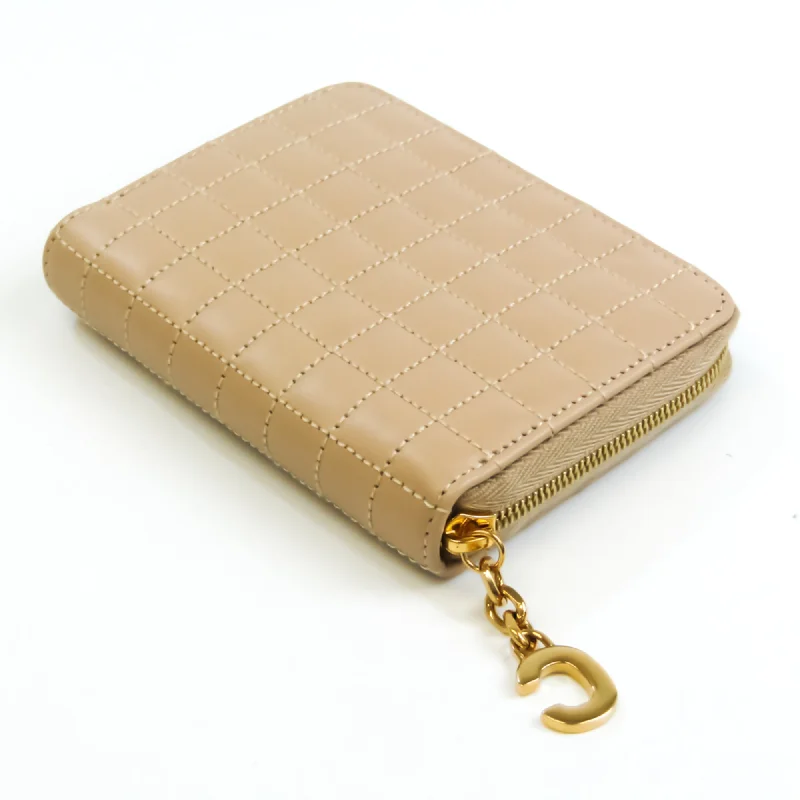 Celine Quilting Women's Leather Coin Purse/coin Case Beige