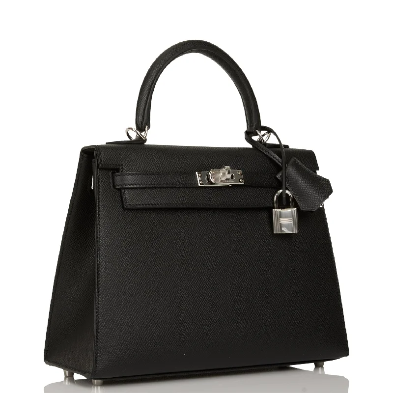 Hermes Kelly Sellier 25 Black Epsom Palladium Hardware