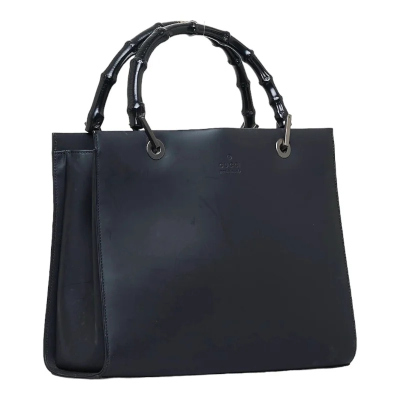 GUCCI Bamboo Handbag Tote Bag 0021016 Black Leather Ladies