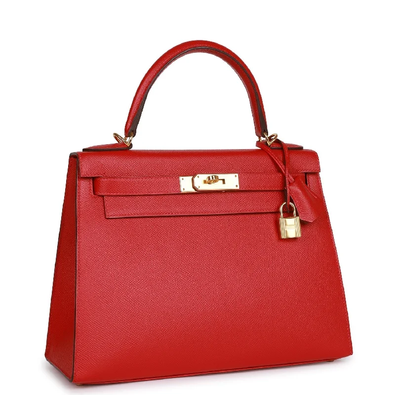 Hermes Kelly Sellier 28 Rouge Casaque Epsom Gold Hardware