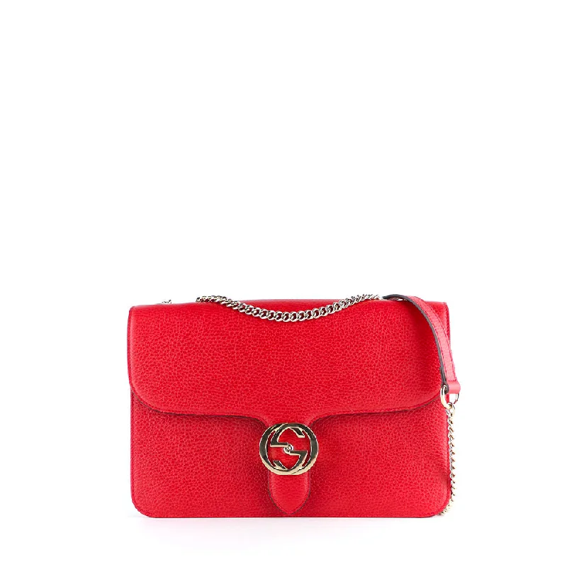 GUCCI - Sac à bandoulière Interlocking en cuir grainé rouge