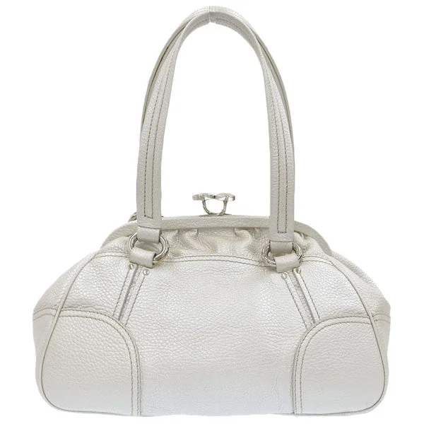 Celine Macadam Plate Metal Clasp Shoulder Bag Pearl White