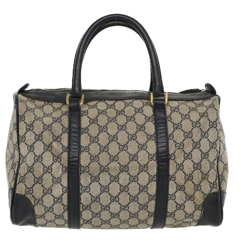 GUCCI GG Canvas Boston Bag PVC Leather Gray Navy  th3293