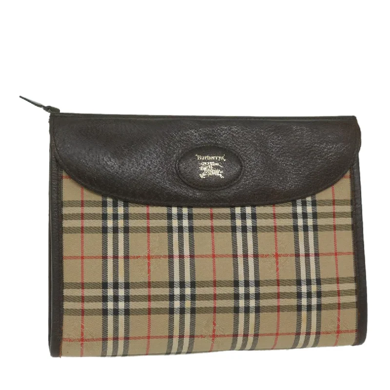 BURBERRYSs Nova Check Clutch Bag Nylon Canvas Beige Auth ki3989