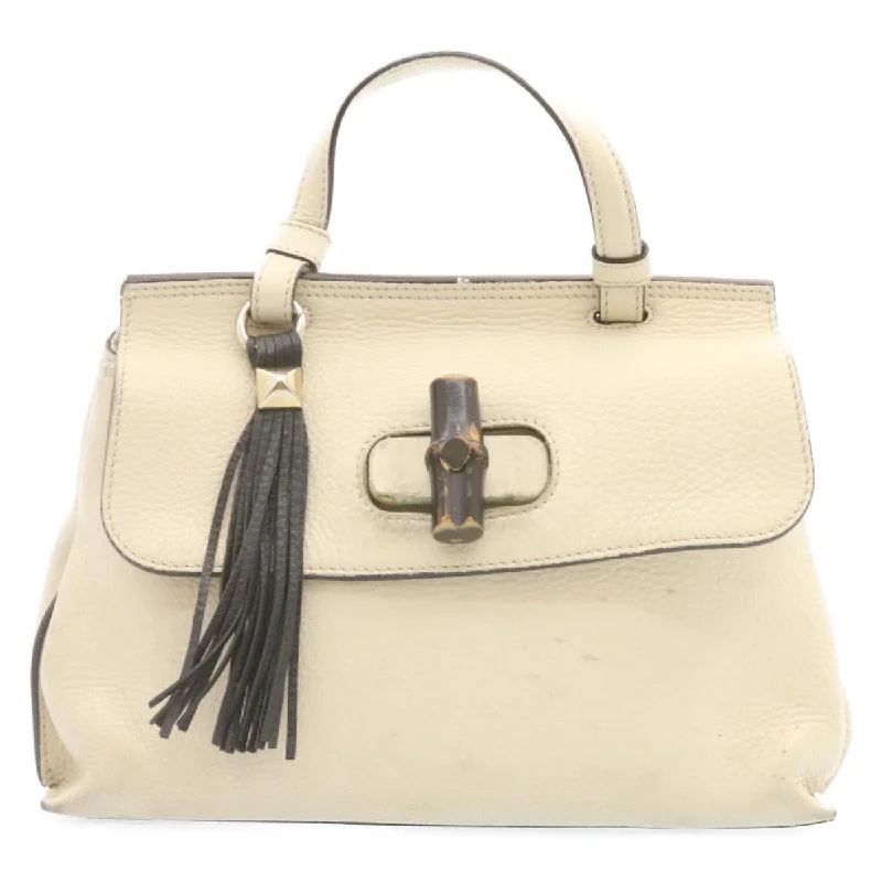 GUCCI Bamboo Turn Lock 2Way Hand Bag White Auth am1235g