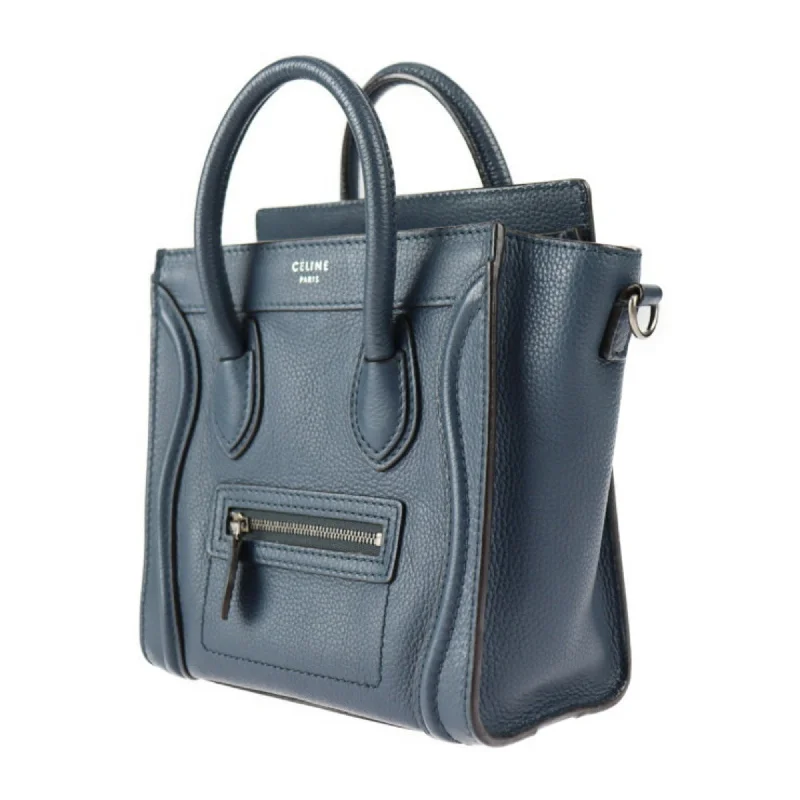 Celine Luggage Nano Shopper Handbag 168243 Leather Navy Silver Hardware 2WAY Shoulder Bag