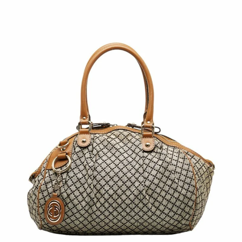 GUCCI Diamante Sookie Handbag Shoulder Bag 2WAY 223974 Beige Black Canvas Leather Ladies