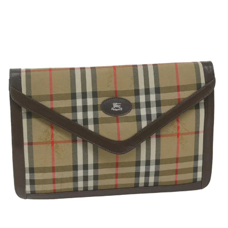 BURBERRYSs Nova Check Clutch Bag Nylon Canvas Beige Auth ac2675