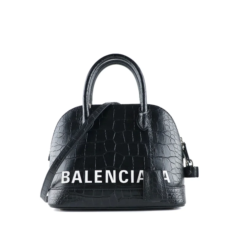 BALENCIAGA - Sac à bandoulière Ville Top Handle cuir embossé croco noir