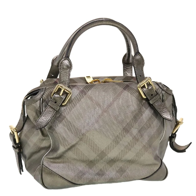 BURBERRY Nova Check Shoulder Bag Leather Silver Auth am4544