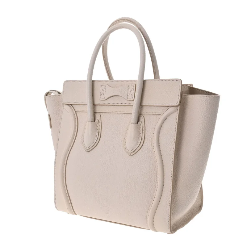 Celine Luggage Micro Shopper White 167793 Women's Goatskin Handbag