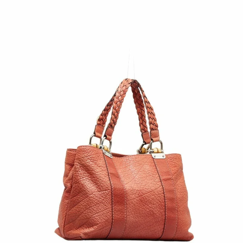 GUCCI bamboo handle handbag tote bag 232947 orange leather ladies