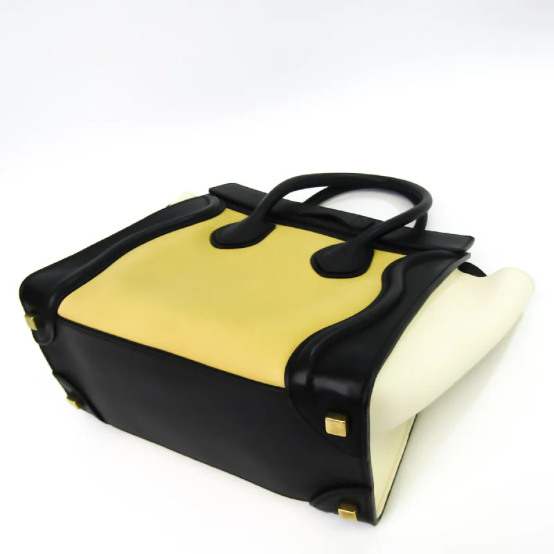 Celine Luggage Micro Shopper 167793 Women's Leather Handbag Black,Off-white,Yellow