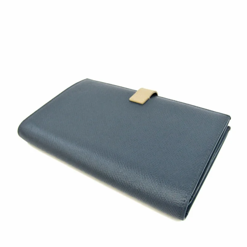 Celine Large Strap 10B633 Men,Women Leather Long Wallet [bi-fold] Beige,Navy