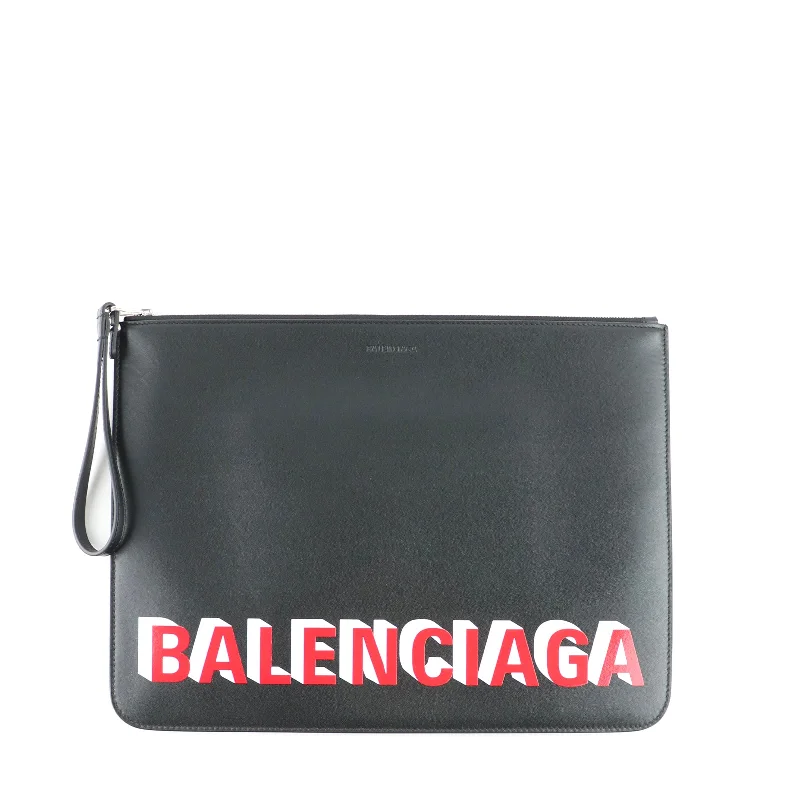 BALENCIAGA - Pochette en cuir lisse noir