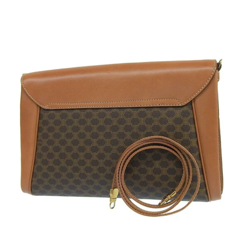 Celine Leather Macadam Clutch Bag Brown Women's