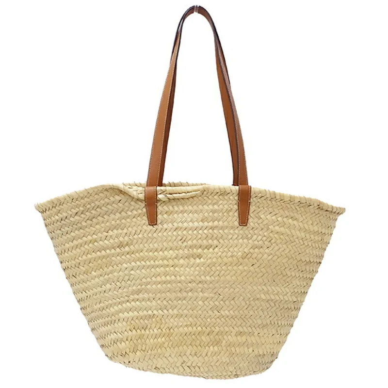 Celine Bag Ladies Triomphe Tote Raffia Calfskin Medium Classic Pannier Tan Brown Basket