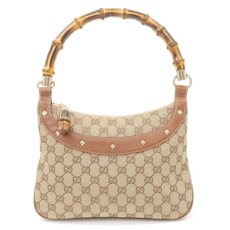 GUCCI Bamboo GG Canvas Leather Shoulder Bag Hand Bag Beige 137378