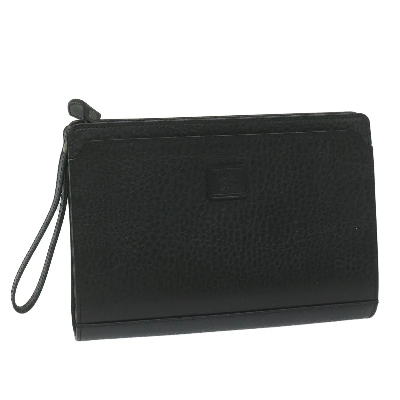 BURBERRYSs Clutch Bag Leather Black Auth ac2560