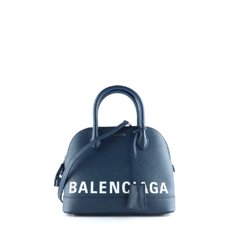 BALENCIAGA - Sac à bandoulière Ville Top Handle cuir grainé bleu marine