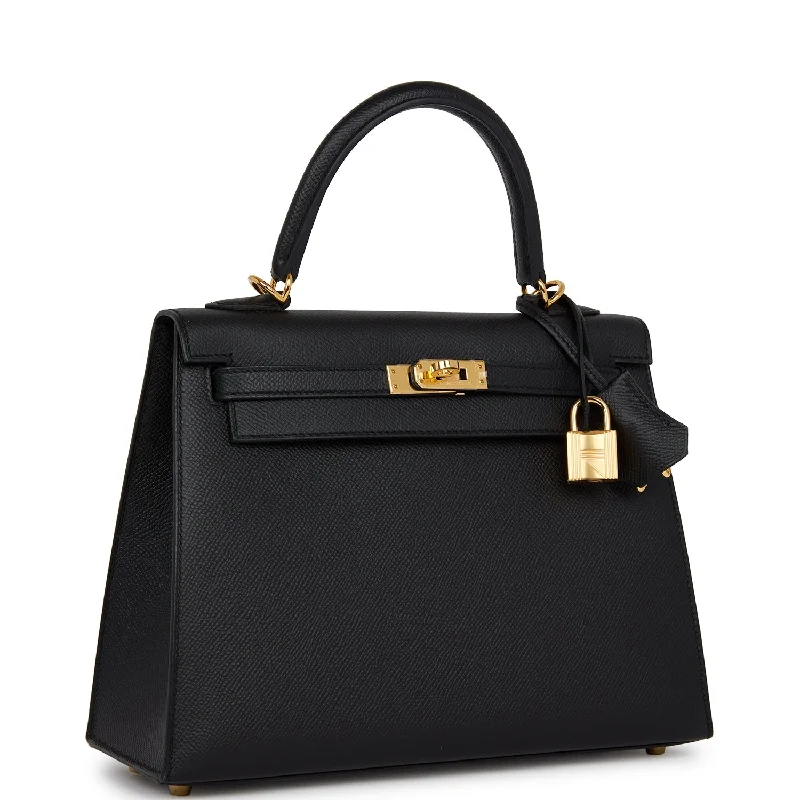 Hermes Kelly Sellier 25 Black Epsom Gold Hardware