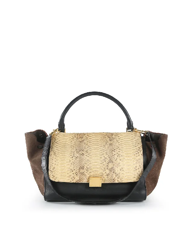 Celine Black & Brown Python Leather & Suede MediumTrapeze Bag