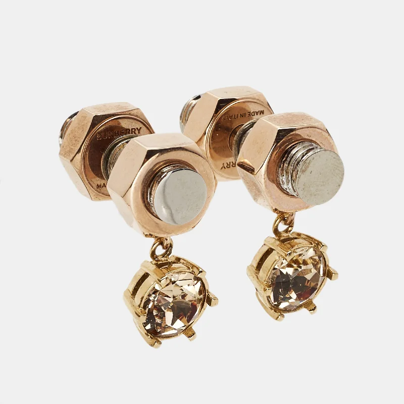 BURBERRY Crystal Nut & Bolt Two Tone Drop Earrings